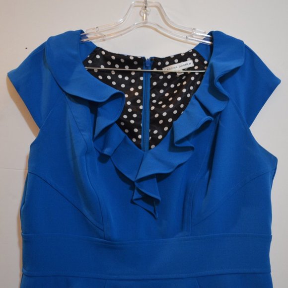 SANDRA DARREN Green Blue Deep V-Neck Ruffles Sleeveless Cocktail Dress 12 - Picture 4 of 7